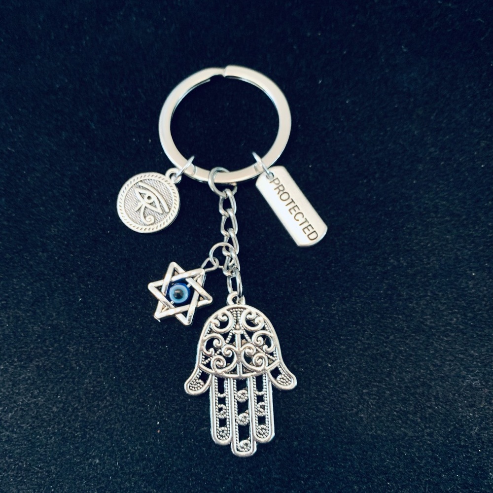 Hamsa Hand “protected” Evil Eye Star of David keychain